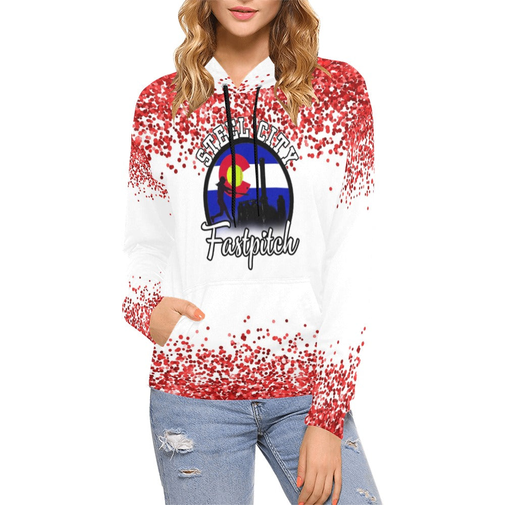 Steel City Name Number Red splatter All Over Print Hoodie for Women (USA Size) (Model H13)