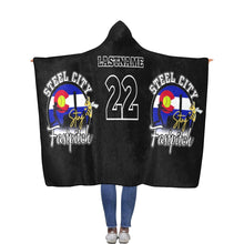 Load image into Gallery viewer, Steel City Sting Hooded Blanket Black Flannel Hooded Blanket 56&#39;&#39;x80&#39;&#39;
