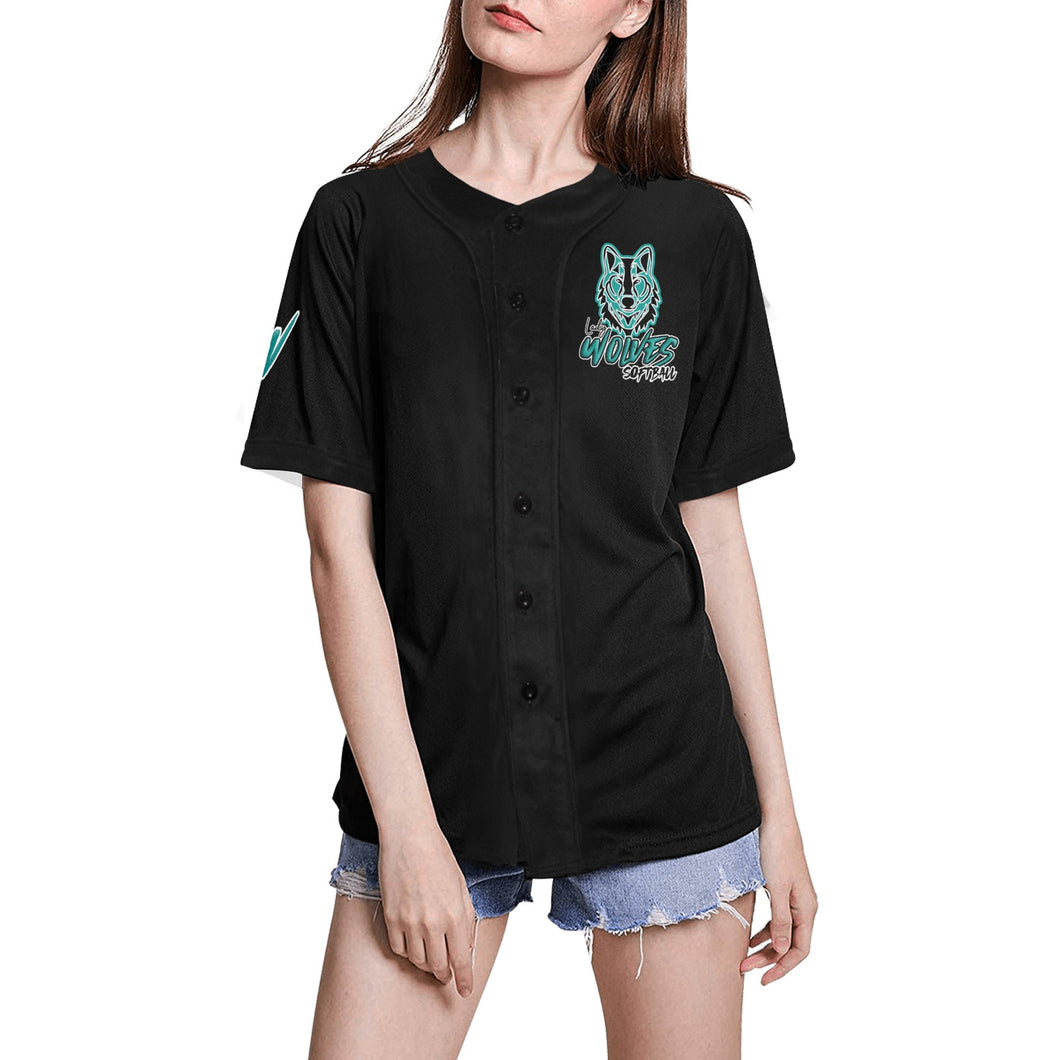 Lady Wolves Black Left All Over Print Baseball Jersey for Women (Model T50)