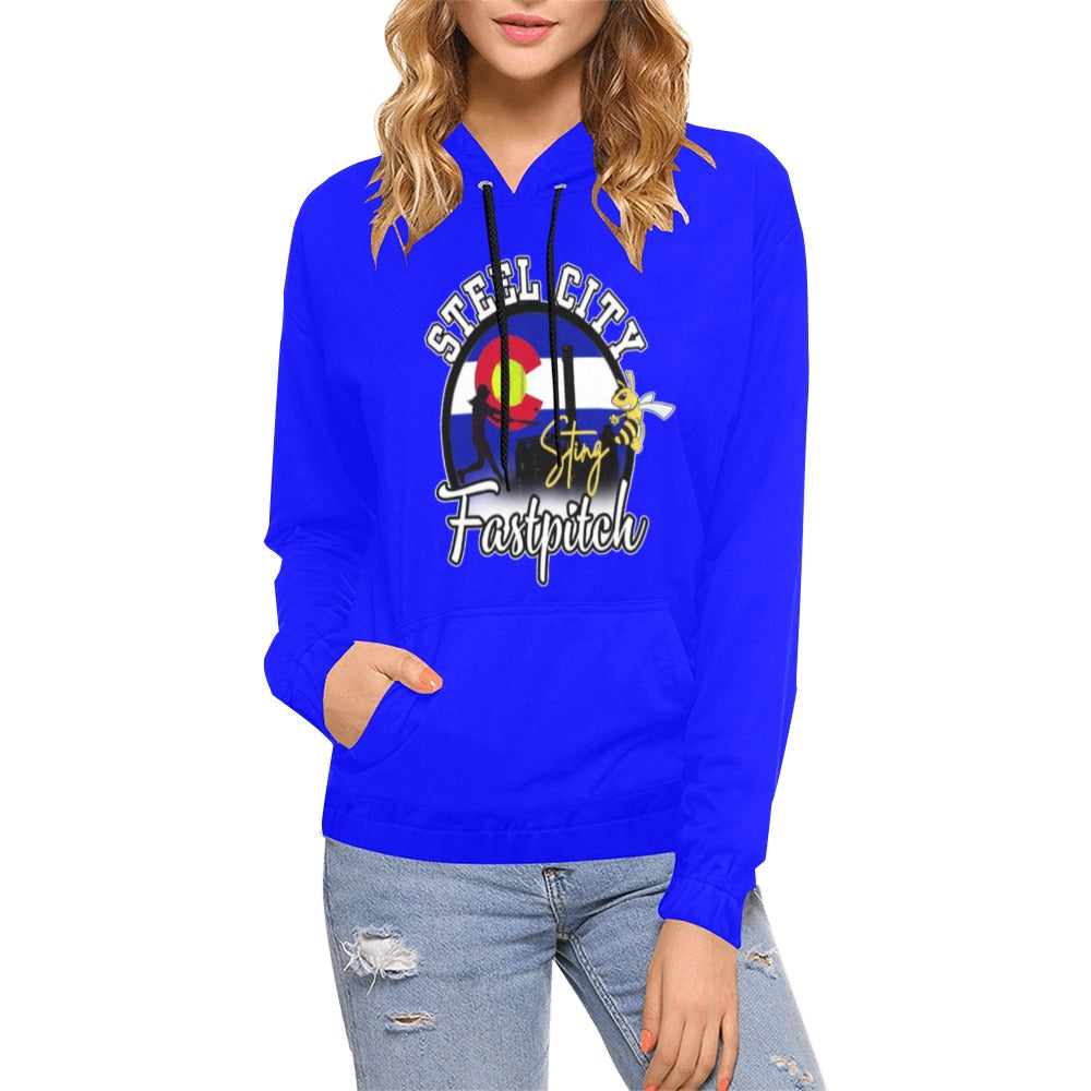 Steel City Sting Name Number Blue All Over Print Hoodie for Women (USA Size) (Model H13)