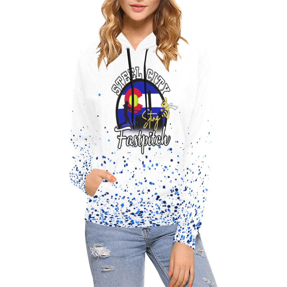 Steel City Sting Name Number blue splatter All Over Print Hoodie for Women (USA Size) (Model H13)