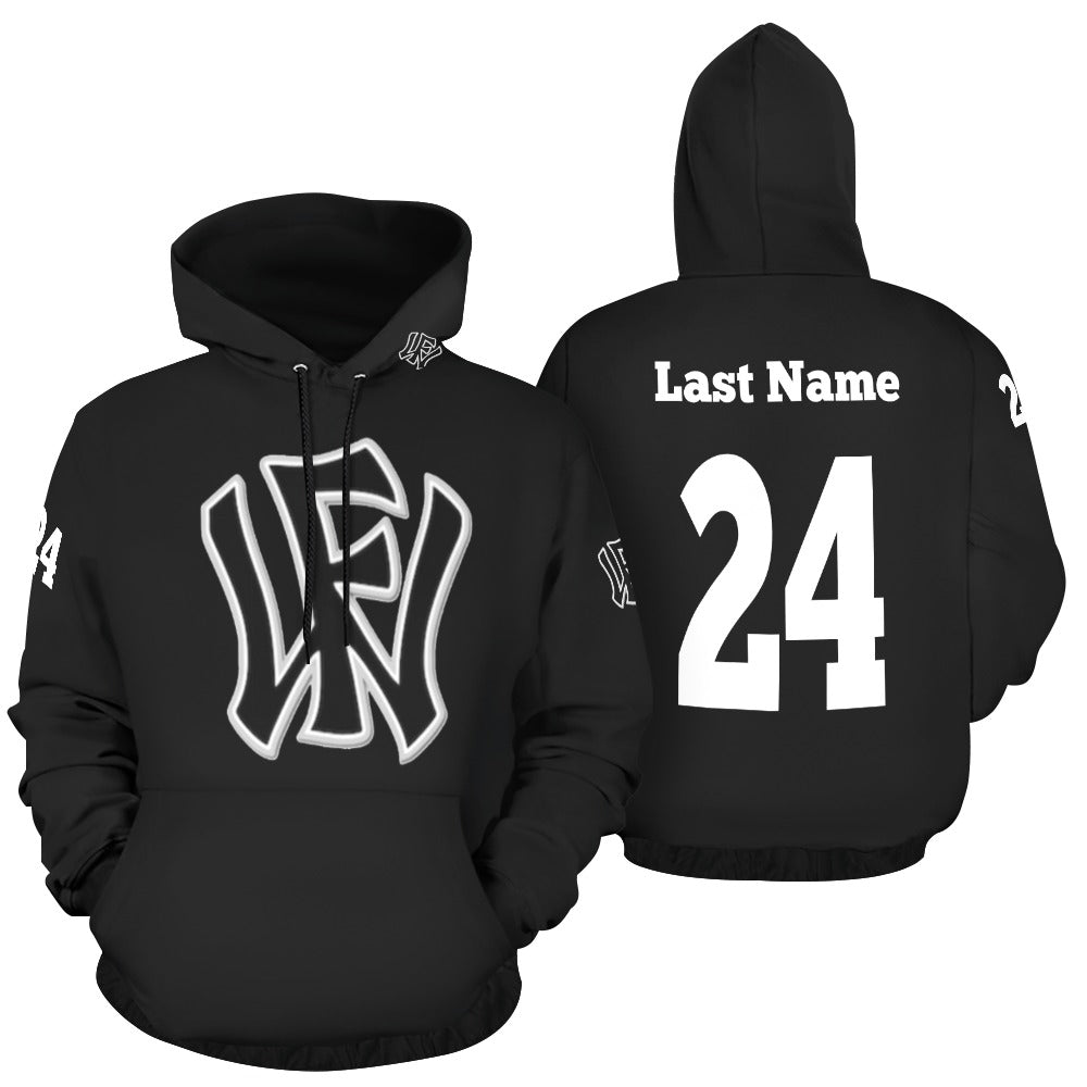 WF Sport Name/Number Black All Over Print Hoodie for Men (USA Size) (Model H13)