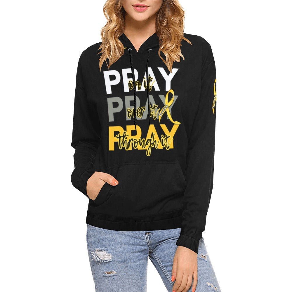 DOM Black Pray All Over Print Hoodie for Women (USA Size) (Model H13)