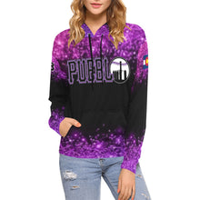 Load image into Gallery viewer, Pueblo Steel Logo purple PS Last name/Number Nickname Glitter All Over Print Hoodie for Women (USA Size) (Model H13)
