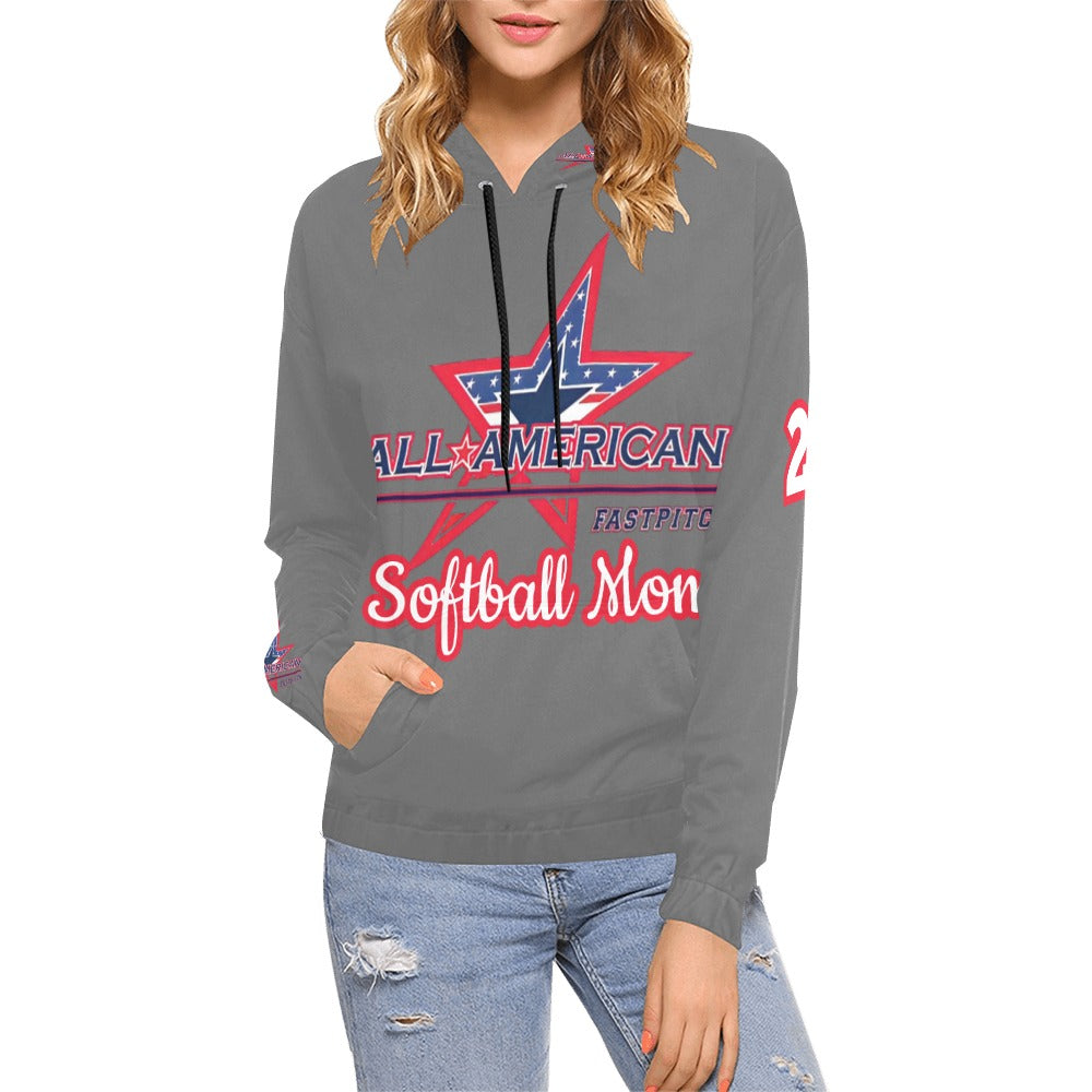 All American Mom Hoodie Full Custom Grey All Over Print Hoodie for Women (USA Size) (Model H13)