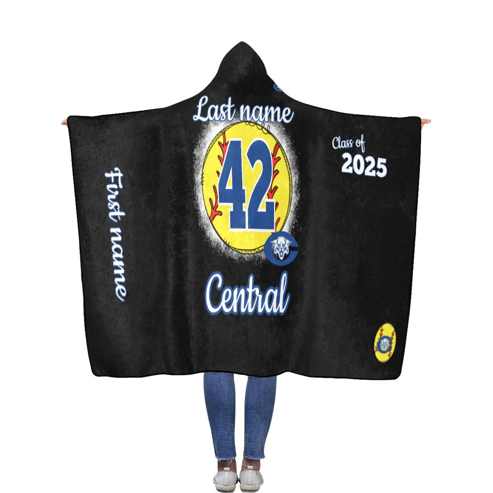 Central Wildcats Logo Flannel Hooded Blanket 56''x80''